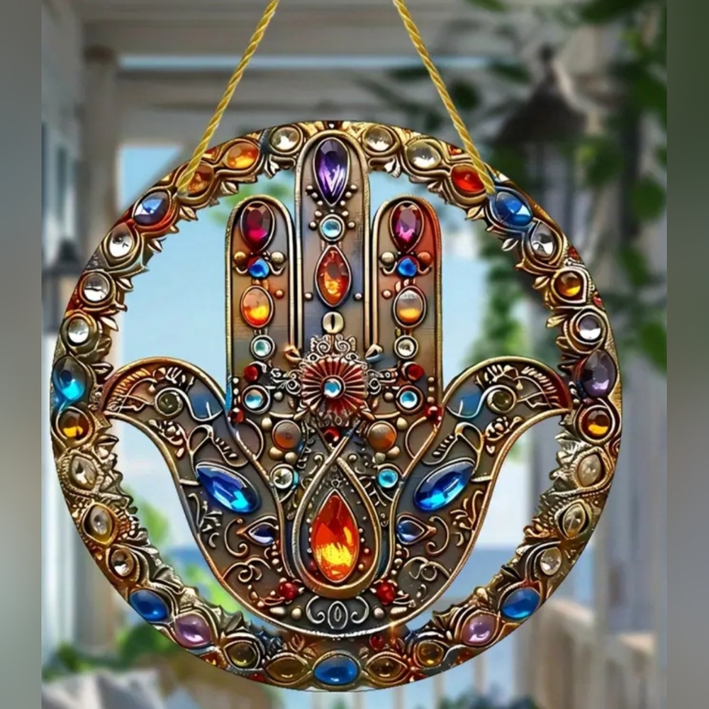 2D Acrylic Hamsa Hand Bejeweled Appearance NOT 3D
